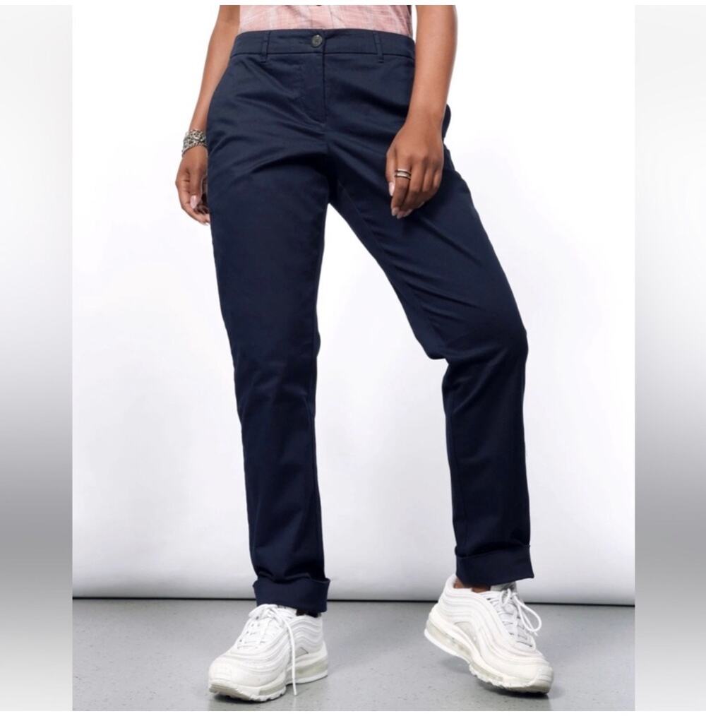 Wildfang Pants Womens 10 Navy Blue Essential Trouser Cotton Blend Stretch Solid